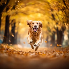 Vászonkép Canvas Ősz Park Séta Kutya Arany Öröm Szórakozás 80x80