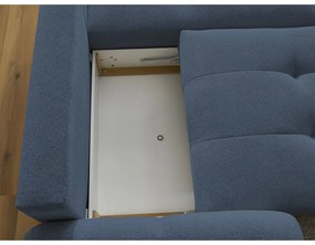 Kék zsenília kinyitható-tárolóhelyes sarokkanapé (jobb oldali-heverő résszel) Roxelane – Bobochic Paris