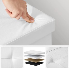 Puff, összecsukható puff tároló pad ottomán 120l, fehér, 110 x 38 x 38 cm