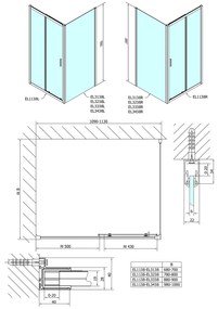 Polysan Polysan, EASY négyszögletes zuhanyparaván 1100x800mm L/P változat, Téglaüveg, EL1138EL3238