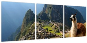 Kép - Láma és Machu Picchu (órával) (90x30 cm)