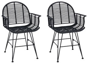 Étkezőszék 2 pcs Fekete 57 x 54.5 x 85 cm Rattan és Vas