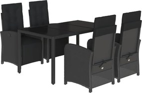 vidaXL 5 részes fekete polyrattan kerti étkezőgarnitúra párnákkal