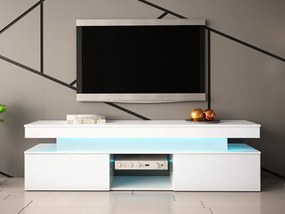 TV szekrény Lesteralo 2D 190 (fehér + fényes fehér) (kék LED világítással). 1106177