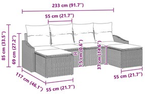 6 részes Kert Kanapé Készlet Párnákkal Barna Poli Rattan
