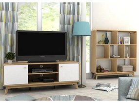 Fehér-natúr színű TV-állvány tölgyfa dekorral 140x53 cm Caitlin – Støraa