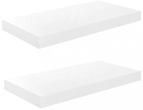 2 db magasfényű fehér MDF lebegő fali polc 50 x 23 x 3,8 cm