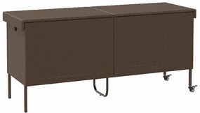 barna polyrattan kerti tárolóláda kerekekkel 160x55x75 cm
