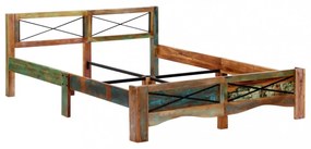 Vintage Fa Ágykeret - Tömör Újrahasznosított Fa, 166x212 cm, Egyedi Kivitelezés - Stabilitás és Elegancia Otthonában!