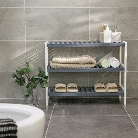 Bambusz cipőtartó, 3 szintes tárolópolc,  70 x 26 x 55 cm, fehér és szürke