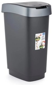 Ezüstszínű-fekete szemetes újrahasznosított műanyagból 25 l Twist - Rotho