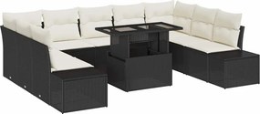 vidaXL Kerti Kanapé Szett párnával 10 pcs Fekete és krémszínű