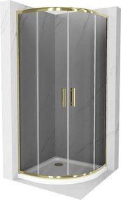 Mexen Rio, szögletes zuhany tolóajtóval 90 (ajtó) x 90 (ajtó) x 190 cm, 5mm szürke üveg, arany profil + fehér SLIM zuhanytálca, 863-090-090-50-40-411…