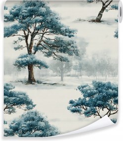 Tapéta Fák Kék Akvarell Erdő Flizelin Fal Nappali Hálószoba