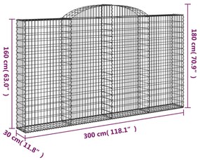 íves horganyzott vas gabion kosár 300 x 30 x 160/180 cm