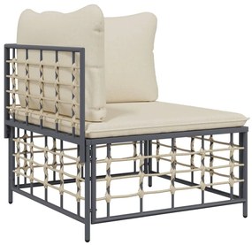 3 részes antracitszürke polyrattan kerti ülőgarnitúra párnákkal