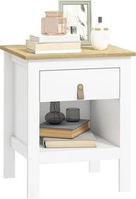 HOMCOM Modern Éjjeli Asztal Fiókkal és Nyitott Térrel, 45x40x55 cm, Fehér | Aosom