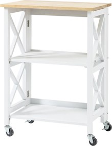 HOMCOM Összecsukható Konyhai Kocsi Kerekekkel Zöldségkocsi 2 Polccal Étkezőbe 40 kg Terhelhetőség 60x40x84 cm Fehér | Aosom