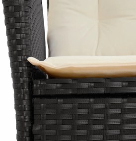 9 részes fekete polyrattan kerti étkezőgarnitúra párnákkal