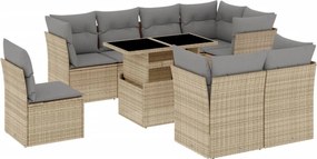 vidaXL 9 részes bézs polyrattan kerti ülőgarnitúra párnákkal