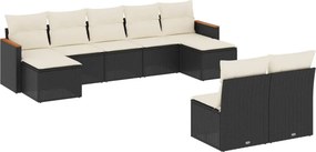 vidaXL 9 részes fekete polyrattan kerti ülőgarnitúra párnákkal
