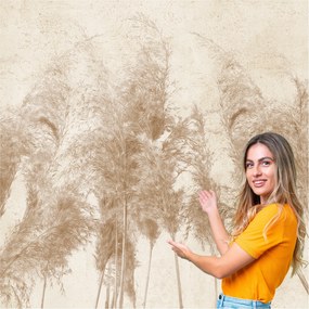 3D fotótapéta Nappali Hálószoba Boho Fű Levelek Beton Loft 588x260 BKLB04F