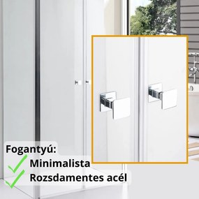 Stuxi Roma 70x70 falsíkra szerelhető 3 oldalú kétszárnyú nyílóajtós zuhanykabin 6 mm vízlepergető biztonsági üveggel, króm elemekkel, 195 cm magas