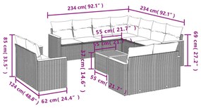 12 részes bézs polyrattan kerti ülőgarnitúra párnákkal