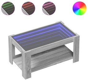 Szürke sonoma szerelt fa dohányzóasztal LED-del 93 x 53 x 45 cm