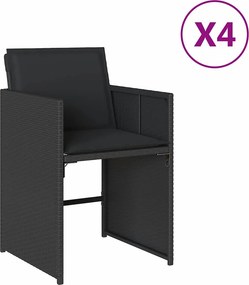vidaXL 4 db fekete polyrattan kerti szék párnával