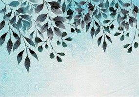 Tapéta Akvarell levelek ágak szürke-kék árnyalatokban 208x146