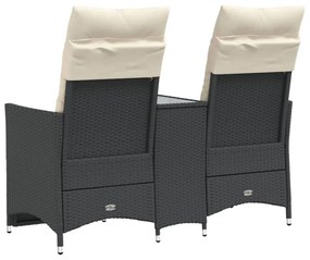 2 személyes fekete polyrattan dönthető kerti kanapé asztallal