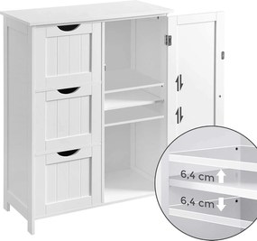 Szabadon álló ajtós, 3 fiókos szekrény, fehér 60x30x81cm