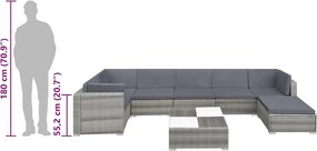 8-részes szürke polyrattan kerti bútorszett párnákkal