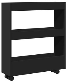 3 szintes fekete szerelt fa keskeny tárolókocsi