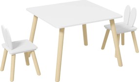 AIYAPLAY Gyermek Asztal és 2 Szék Szett - Gyerek Asztal Nyúlfüles Háttámlával - Fehér | Aosom