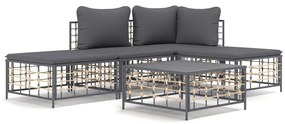 5 részes antracitszürke polyrattan kerti ülőgarnitúra párnákkal