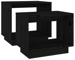 2 db fekete tömör fenyőfa rakásolható dohányzóasztal