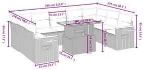 10 részes fekete polyrattan kerti ülőgarnitúra párnákkal