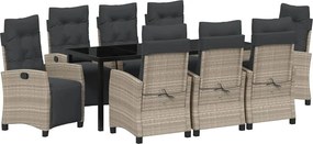 vidaXL Kert étkező szett párnával 9 pcs Világosszürke polirattan