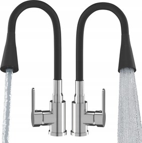 Konyhai Csaptelep Flexibilis Fekete Hajlékony Kifolyócső Króm Mosogató Flexo