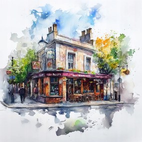 Vászonkép Canvas Párizsi Akvarell Kávézó Retro Építészet 80x80