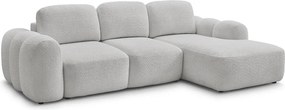 Világosszürke buklé kinyitható-tárolóhelyes sarokkanapé (jobb oldali-heverő résszel) Montaigne – Bobochic Paris