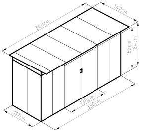 Kerti ház G21 GRAH 483 - 340 x 142 cm, metál szürke