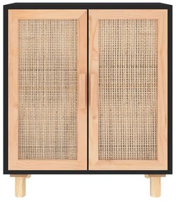fekete tömör fenyő/természetes rattan tálalószekrény 60x30x70cm