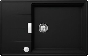 Schock Tia D-100LS konyhai mosogatótálca Cristadur Puro 780 x 500 mm lefolyó távműködtetővel, gránit, megfordítható, hagyományos beépítés, intenzív fekete