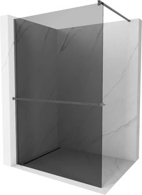 Mexen Kioto+, Walk-In zuhany paraván polccal és akasztóval 140 x 200 cm, 8mm szürke üveg, grafit profil, 800-140-121-66-40