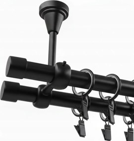 Mennyezeti Függönykarnis Dupla Fekete Matt Fém 19 MM 300 CM Kpl Kerekek