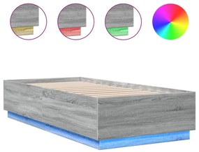 sonoma tölgyszínű szerelt fa ágykeret LED-del 100 x 200 cm