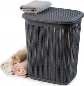 Szennyestartó Kosár 50L Műanyag Tartály Nagy Fedéllel Szürke